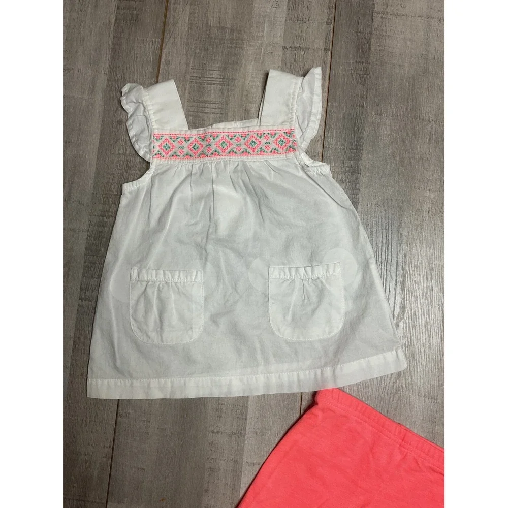 Carters Baby Girl 12M White Embroidered Flutter Tunic and Coral Shorts Set